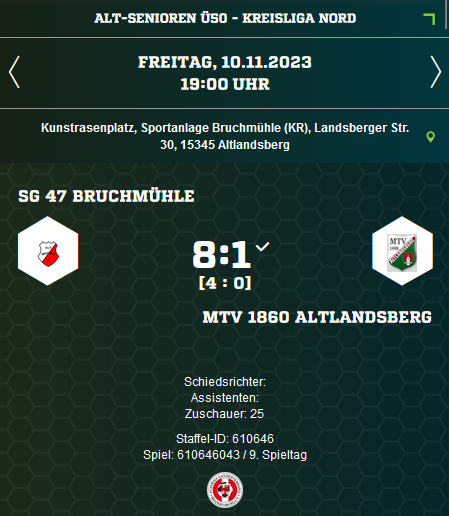 Ü50: Auch gegen den Stadtrivalen SG 47 Bruchmühle nichts zu holen