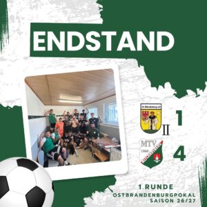 Spielbericht | 1. Runde Ostbrandenburgpokal 2026/27
SG Müncheberg II vs. MTV 1860 Altlandsberg 1:4 (1:2)
SG Müncheberg II vs. MTV 1860 Altlandsberg 1:4 (1:2)
Zuschauer: 65, davon rund 25 Altlandsberger